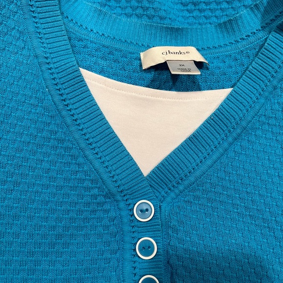 CJ Banks cotton sweater in aqua.  Size 2X - Picture 8 of 8